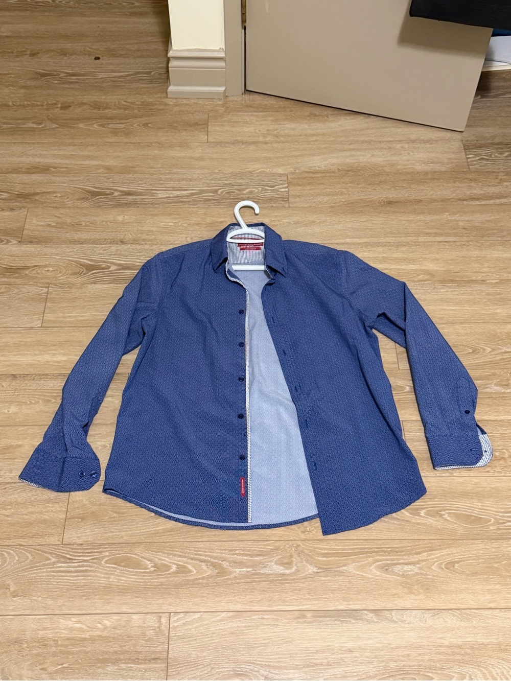 Boss Men's Blue Patterned Long-Sleeve Button-Down Shirt